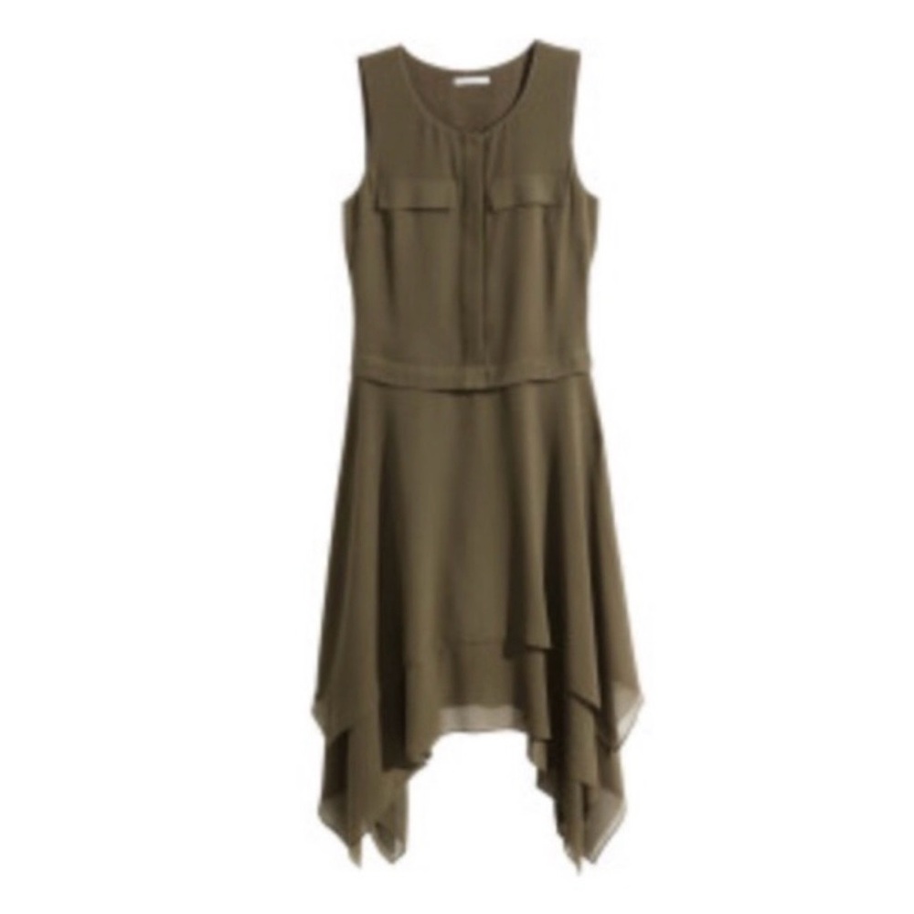 H&M Olive Green Handkerchief Hem Sleeveless Dress - Picture 3 of 7
